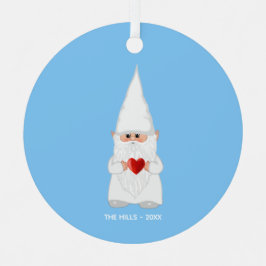 Weihnachts-Gnome Holen eines Herzens auf Light Blu Ornament Aus Metall