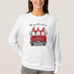 Weihnachts-Gnome in Hüten Vintage-Roter LKW-Feiert T-Shirt