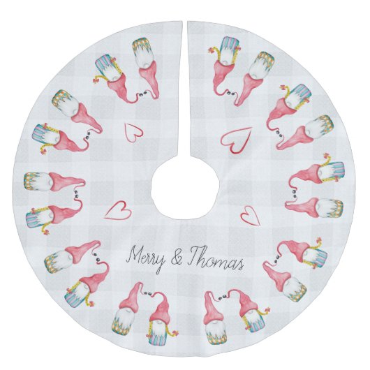 Weihnachts-Gnome in Liebe Wasserfarbe Mit Monogram Polyester Weihnachtsbaumdecke (Vorderseite)