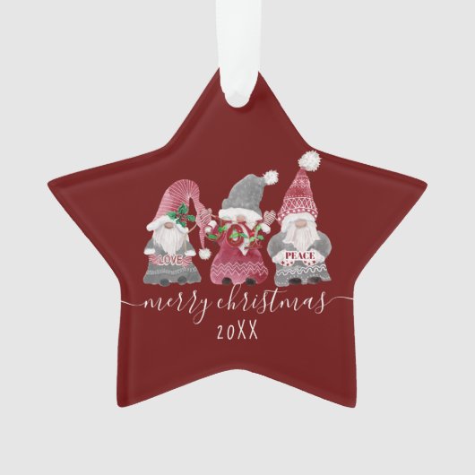 Weihnachts-Gnome-Liebe Joce Peace Script Family Fo Ornament (Vorderseite)