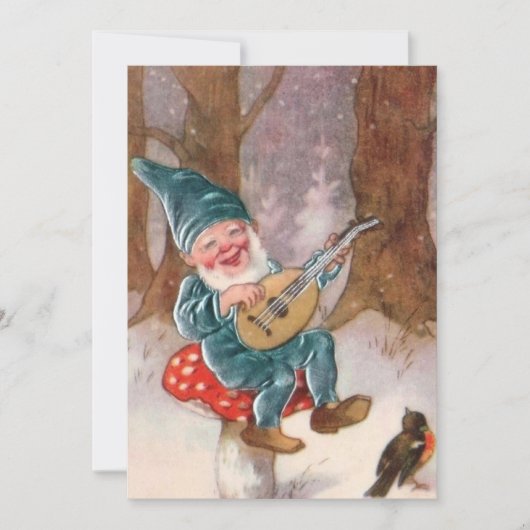 Weihnachts-Gnome Musik zum Vogel Feiertagskarte (Vorderseite)