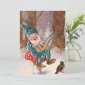 Weihnachts-Gnome Musik zum Vogel Feiertagskarte (Stehend Vorderseite)