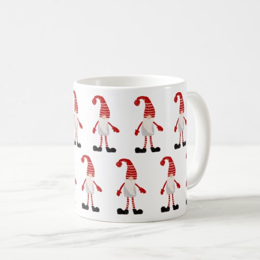 Weihnachts Gnome Nordic Muster Red Grau Weiß Kaffeetasse (VorderseiteRechts)