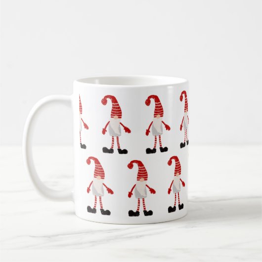 Weihnachts Gnome Nordic Muster Red Grau Weiß Kaffeetasse (Links)