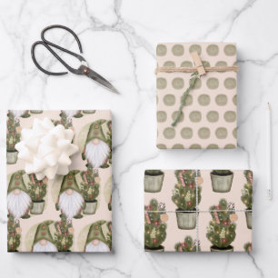 Weihnachts-Gnome Nordic Skandinavisch Grün Beige Geschenkpapier Set
