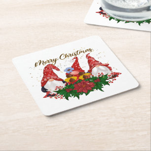 Weihnachts-Gnome Poinsettia Whimsical Woodland Rechteckiger Pappuntersetzer
