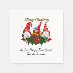 Weihnachts-Gnome Poinsettia Whimsical Woodland  Serviette