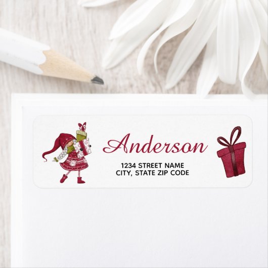 Weihnachts-Gnome präsentiert Rücksendeadresse-Labe (Insitu)