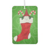 Weihnachts-Gnome Red Hat in Strumpf auf Green Swir Autolufterfrischer (Vorderseite)
