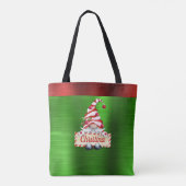 Weihnachts-Gnome Red Striped Hat Green Metallic Tasche (Rückseite)
