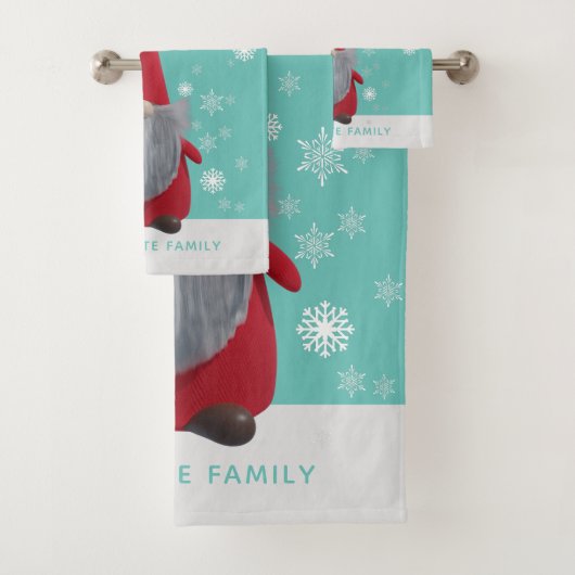 Weihnachts Gnome Snowflake Muster Custom Aqua Blue Badhandtuch Set (Insitu)