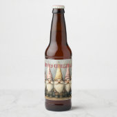 Weihnachts-Gnome Spitzhüte langer Bart Bierflaschenetikett (Vorderseite)