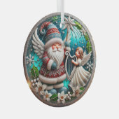 Weihnachts-Gnome und Angel spielen Harfe Ornament Aus Glas (Vorderseite Rechts)