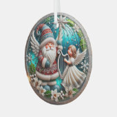 Weihnachts-Gnome und Angel spielen Harfe Ornament Aus Glas (Vorderseite links)