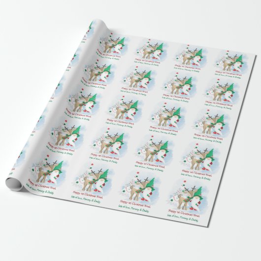 Weihnachts-Gnome und Reindeer Niedlich Personalisi Geschenkpapier (Ungerollt)