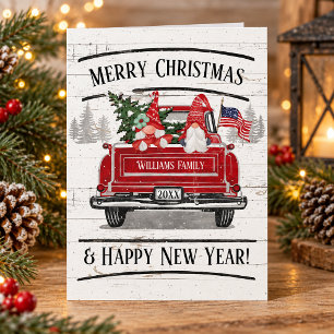 Weihnachts-Gnome Vintage-Roter LKW Patriotische Fl Feiertagskarte