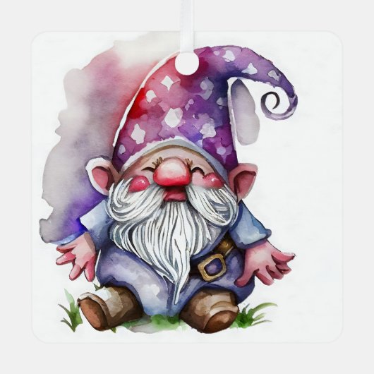 Weihnachts Gnome Wasserfarbe Niedlich Adorable Ornament Aus Metall (Vorderseite)