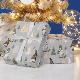 Weihnachts-Gnome Winter Grau Geschenkpapier