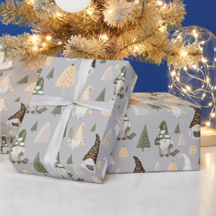 Weihnachts-Gnome Winter Grau Geschenkpapier