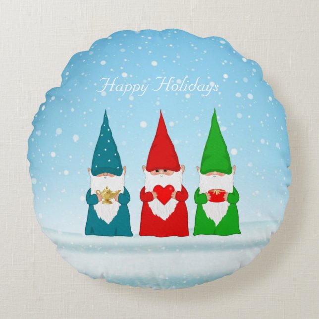 Weihnachts-Gnomen auf Light Blue Round Pillow Rundes Kissen (Vorderseite)