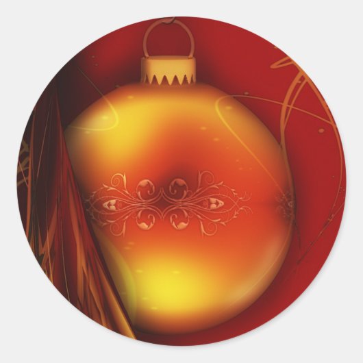 Weihnachts-Gold-Bauble-Rote Hintergrundaufkleber Runder Aufkleber (Vorderseite)