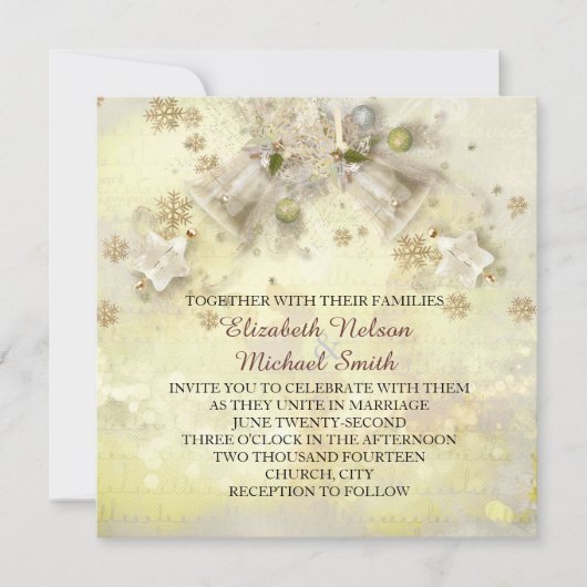 Weihnachts Gold Bell Wedding Einladung (Vorderseite)