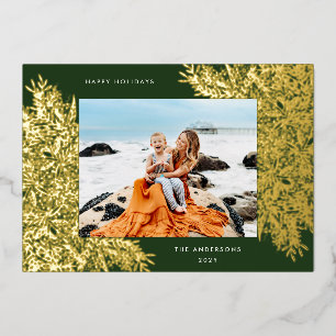 Weihnachts-Gold Botanische Ecken Foto Rahmen Grün Folien Feiertagskarte