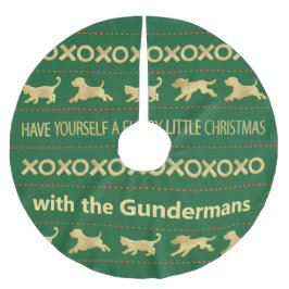 Weihnachts Gold Cat Dog Furries Polyester Weihnachtsbaumdecke