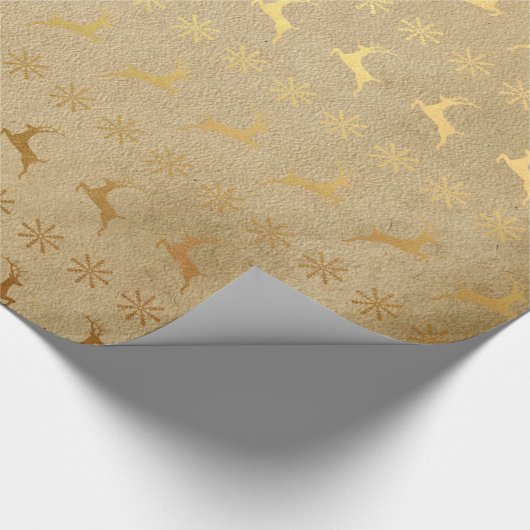 Weihnachts-Gold-Foil-Rentier und Schneeflocke Geschenkpapier (Ecke)