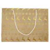 Weihnachts-Gold-Foil-Rentier und Schneeflocke Große Geschenktüte (Rückseite)