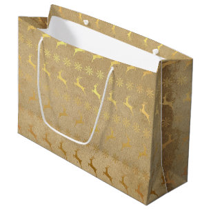 Weihnachts-Gold-Foil-Rentier und Schneeflocke Große Geschenktüte
