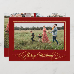 Weihnachts-Gold-Frame-Foto Weihnachtskarte Rot Einladung