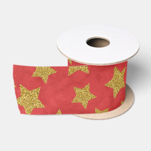 Weihnachts-Gold-Glitzerstern auf Wasserfarbe-Rot Satinband