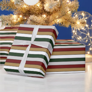 Weihnachts-Gold-Grün-Rot-Silber-Weiß-Streifen  Geschenkpapier
