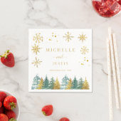 Weihnachts Gold Grüne Waldkiefern Hochzeit Serviette (Beispiel)