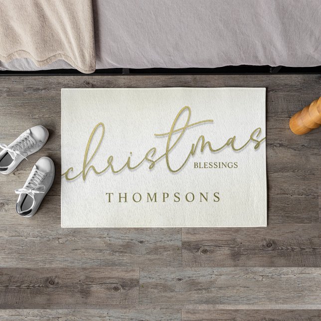 Weihnachts-Gold-Kalligrafie-Skript Moderne Segnung Fußmatte (Gold calligraphy script custom doormat)