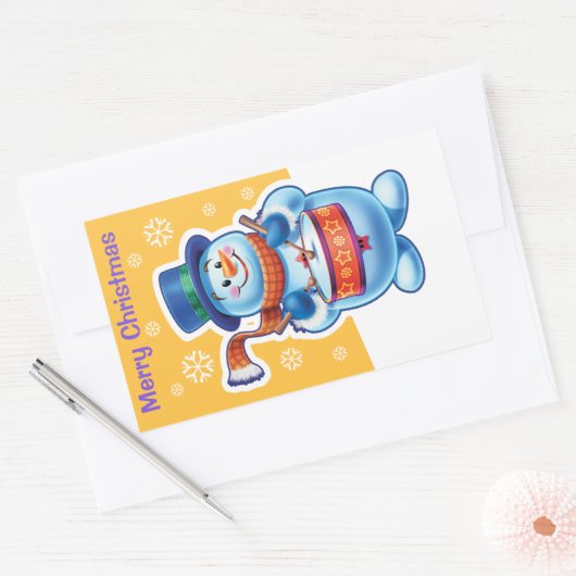 Weihnachts Gold Rechteck Aufkleber Snowman Schlagz (Umschlag)