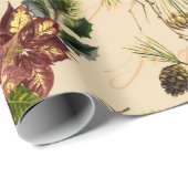 Weihnachts-Gold-Rentier Poinsettia-Muster Geschenkpapier (Rolleneckpunkt)