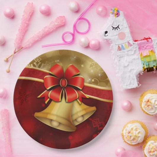 Weihnachts-Gold-Rot-Bell-Papier-Platte Pappteller (Party)