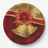 Weihnachts-Gold-Rot-Bell-Papier-Platte Pappteller (Vorderseite)