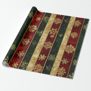 Weihnachts-Gold-Schneeflocke Rot Grün Streifen Geschenkpapier
