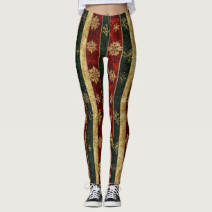 Weihnachts-Gold-Schneeflocke Rot Grün Streifen Leggings