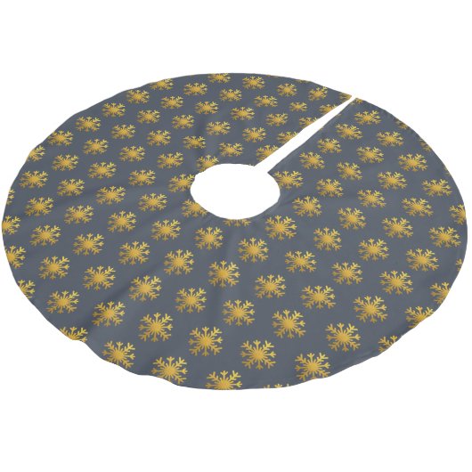 Weihnachts Gold Snowflake Muster Dunkelblau Polyester Weihnachtsbaumdecke (Schrägansicht)