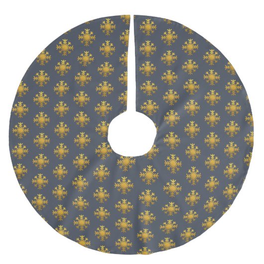Weihnachts Gold Snowflake Muster Dunkelblau Polyester Weihnachtsbaumdecke (Vorderseite)