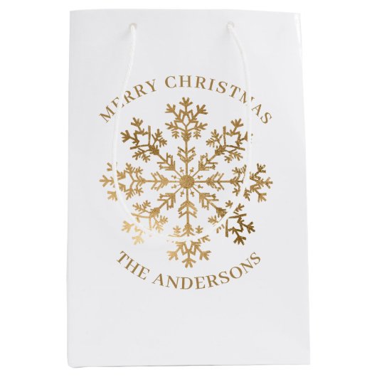 Weihnachts Gold Snowflakes Name Mittlere Geschenktüte (Vorderseite)