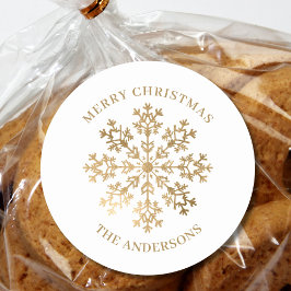 Weihnachts Gold Snowflakes Name Runder Aufkleber