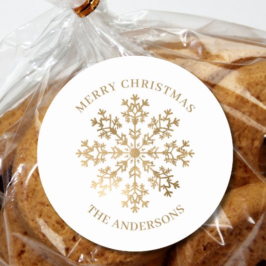 Weihnachts Gold Snowflakes Name Runder Aufkleber