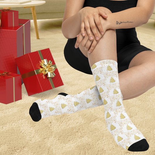 Weihnachts-Gold-Stars, Bäume & White Unisex Erwach Socken