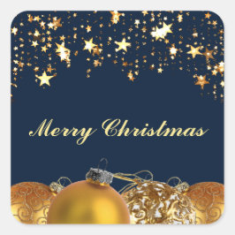 Weihnachts-Gold-Stars, Bausteine, Baum und Botscha Quadratischer Aufkleber