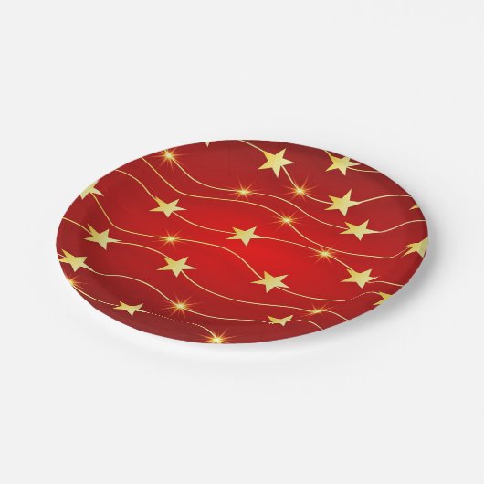 Weihnachts-Gold-Stars Pappteller (Schrägansicht)